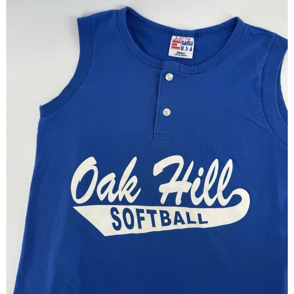 Vintage‎ 90s Eagle USA Oak Hill Softball Jersey Size S Single Stitch Made in USA